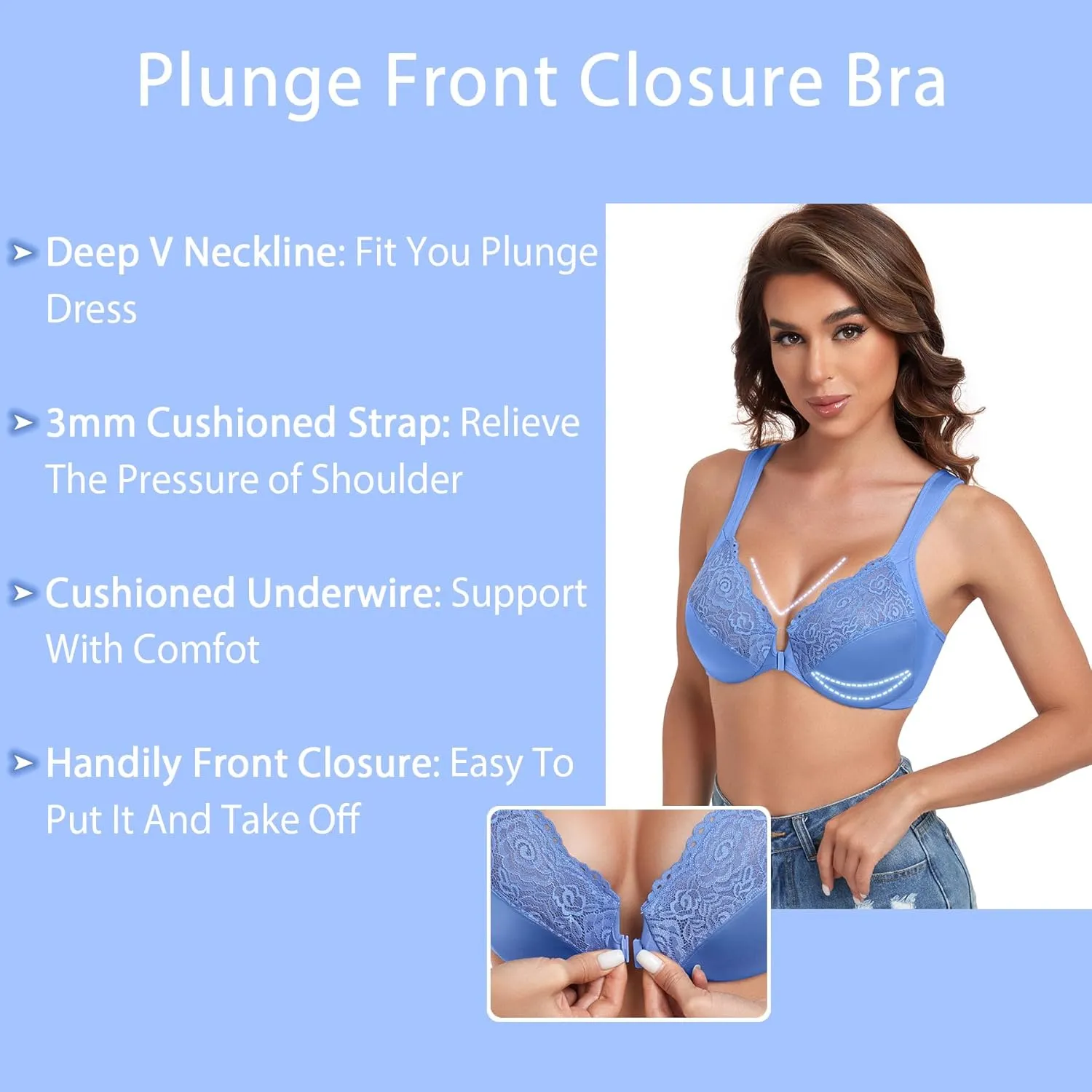 HACI Women's Front Closure Bra Underwire Unpadded Plus Size Full Coverage T-Shirt