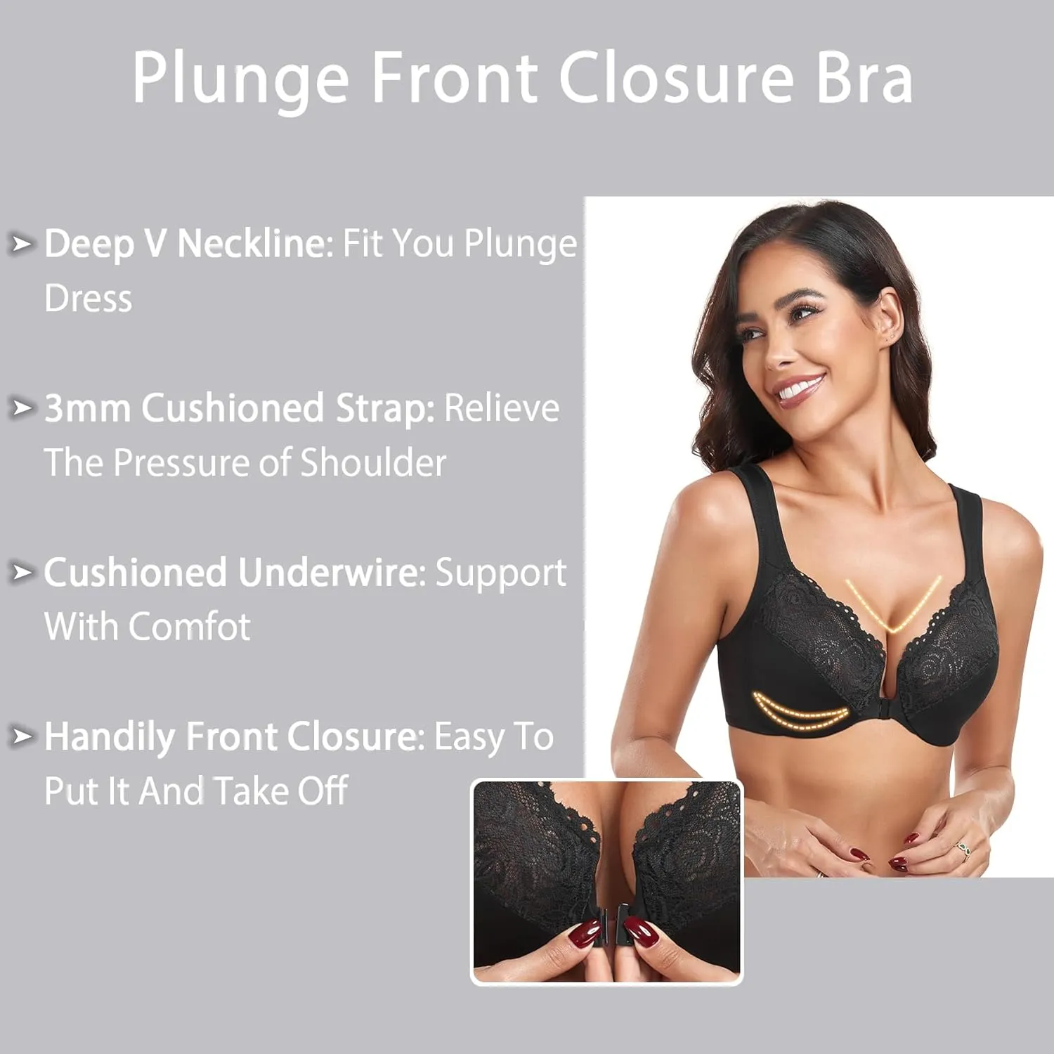 HACI Women's Front Closure Bra Underwire Unpadded Plus Size Full Coverage T-Shirt