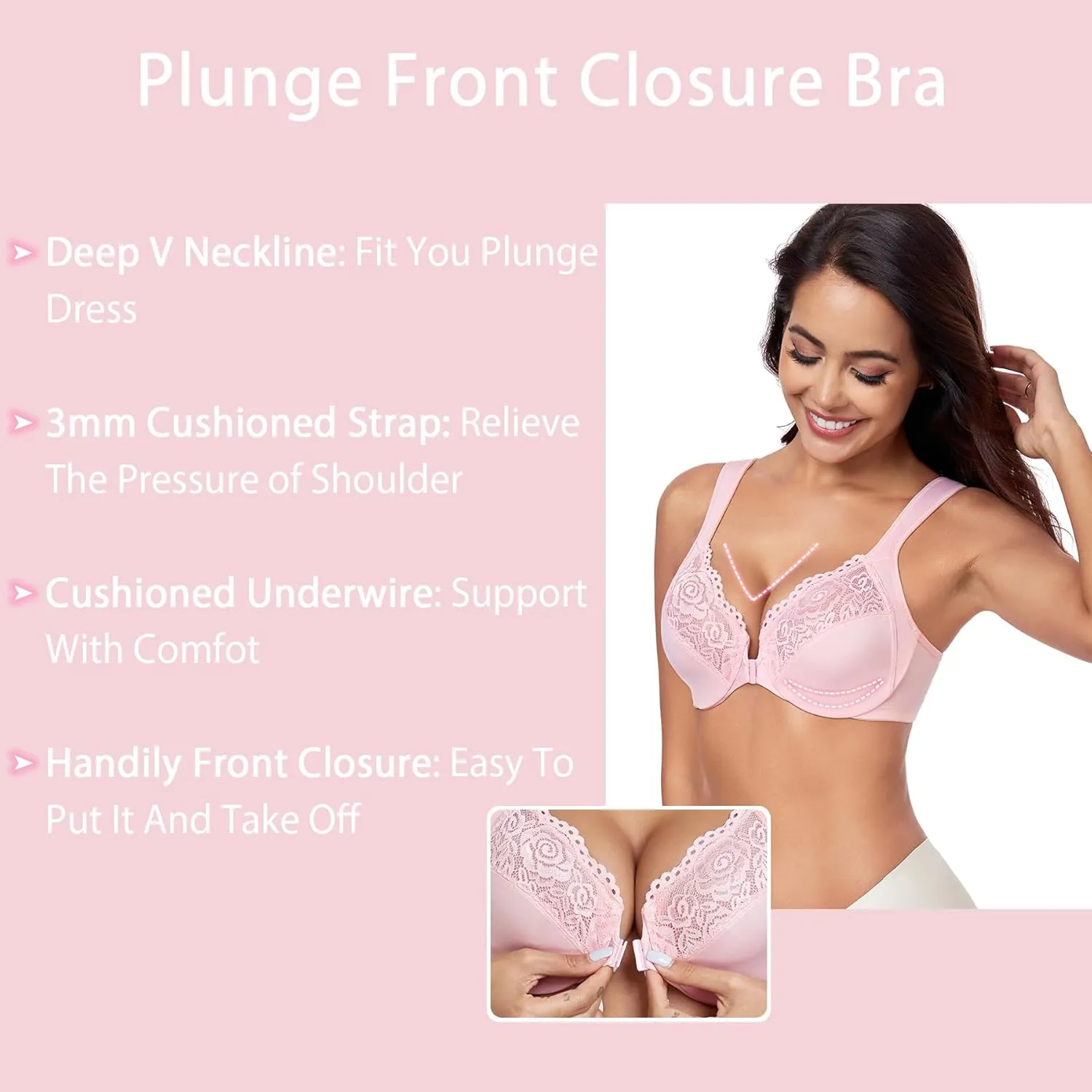 HACI Women's Front Closure Bra Underwire Unpadded Plus Size Full Coverage T-Shirt