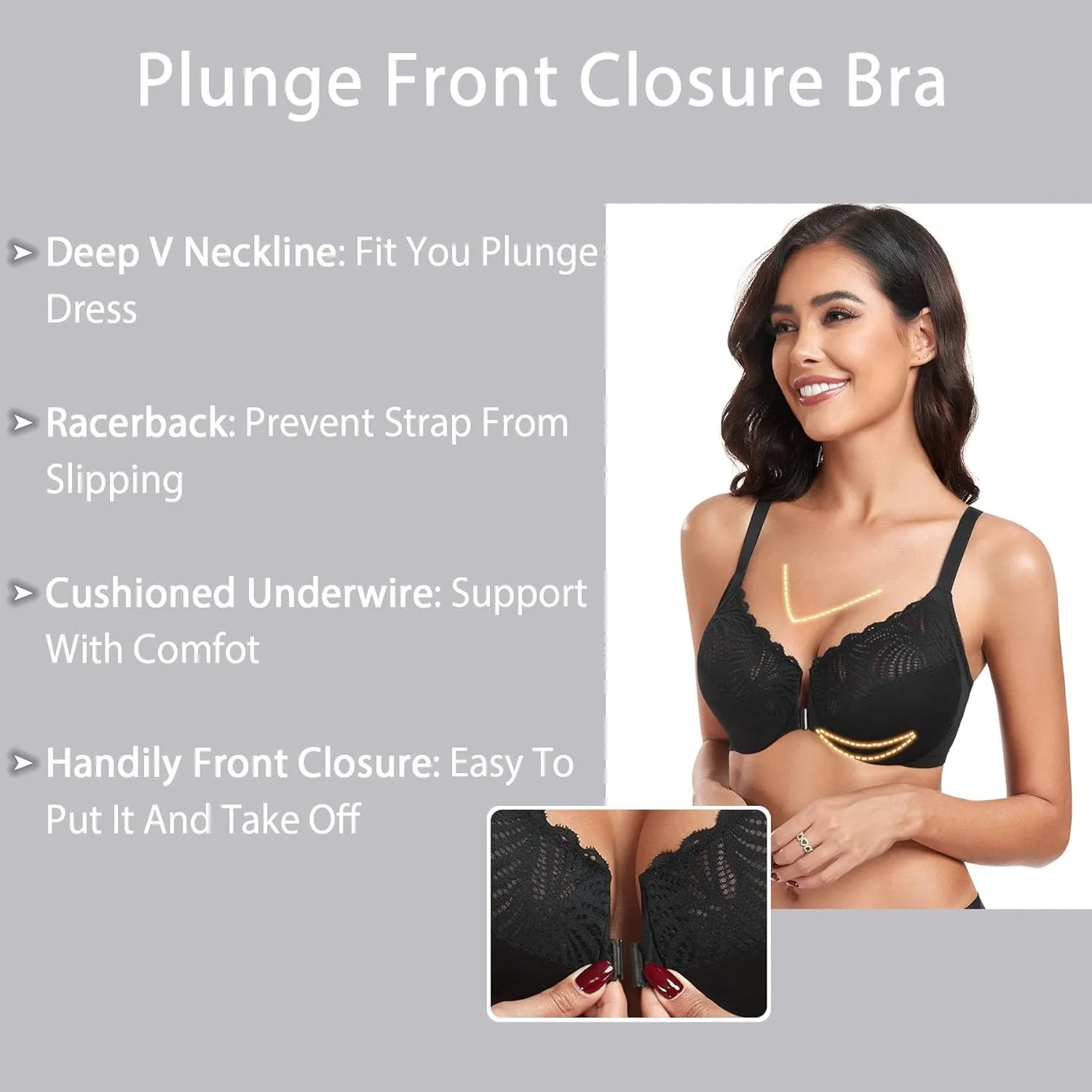 HACI Women's Front Closure Bra Underwire Unpadded T-Back Plus Size Lacy Full Coverage Racerback T-Shirt Unlined
