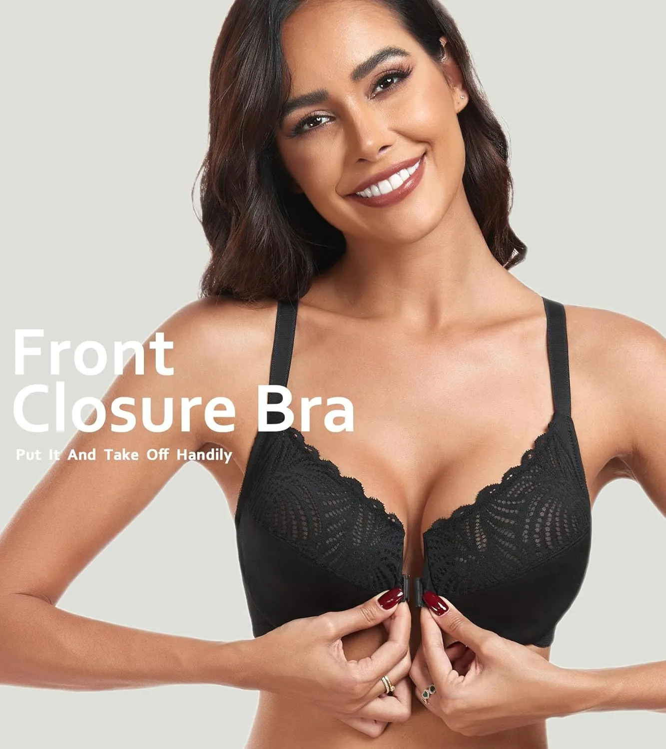HACI Women's Front Closure Bra Underwire Unpadded T-Back Plus Size Lacy Full Coverage Racerback T-Shirt Unlined