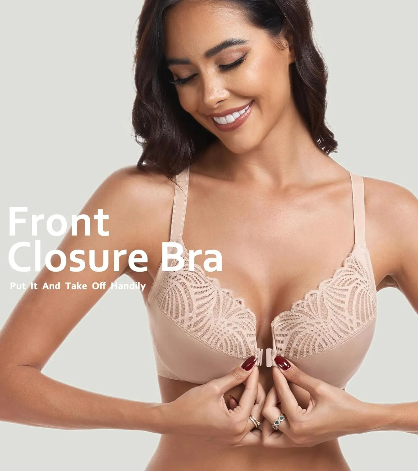 HACI Women's Front Closure Bra Underwire Unpadded T-Back Plus Size Lacy Full Coverage Racerback T-Shirt Unlined