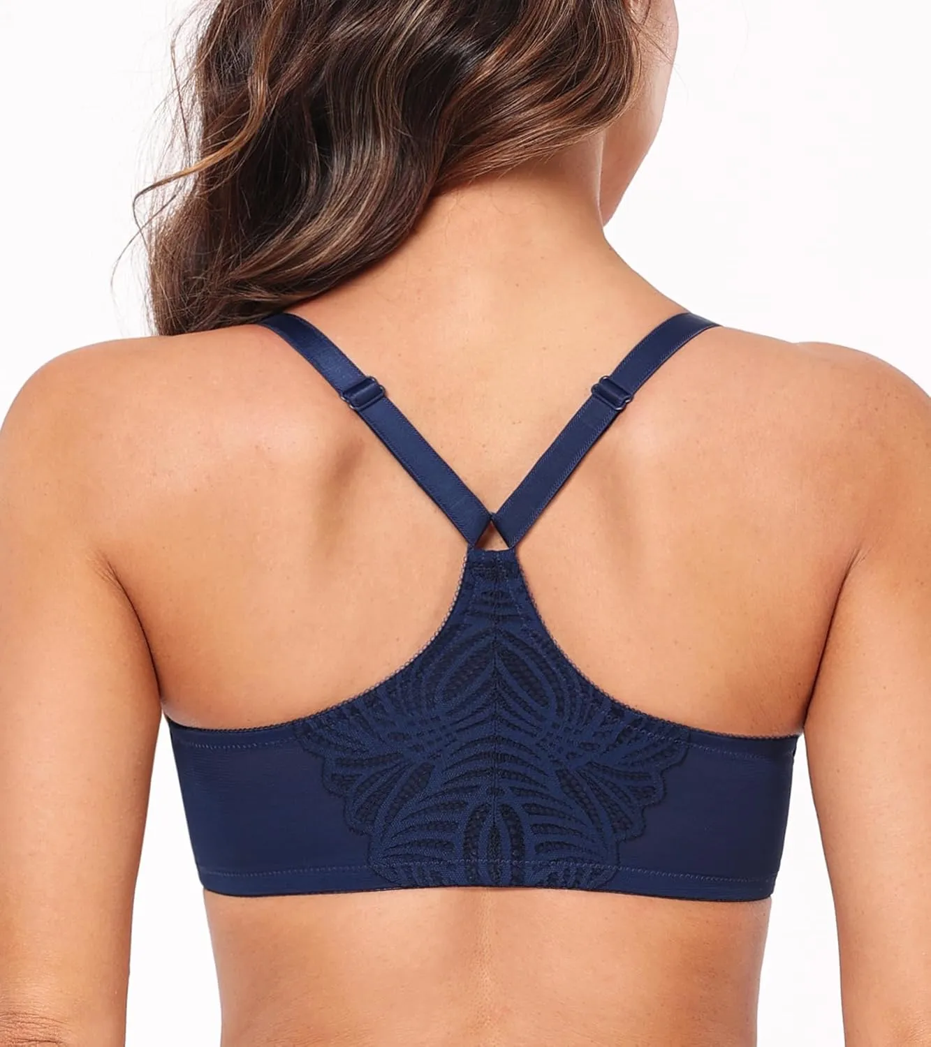 HACI Women's Front Closure Bra Underwire Unpadded T-Back Plus Size Lacy Full Coverage Racerback T-Shirt Unlined