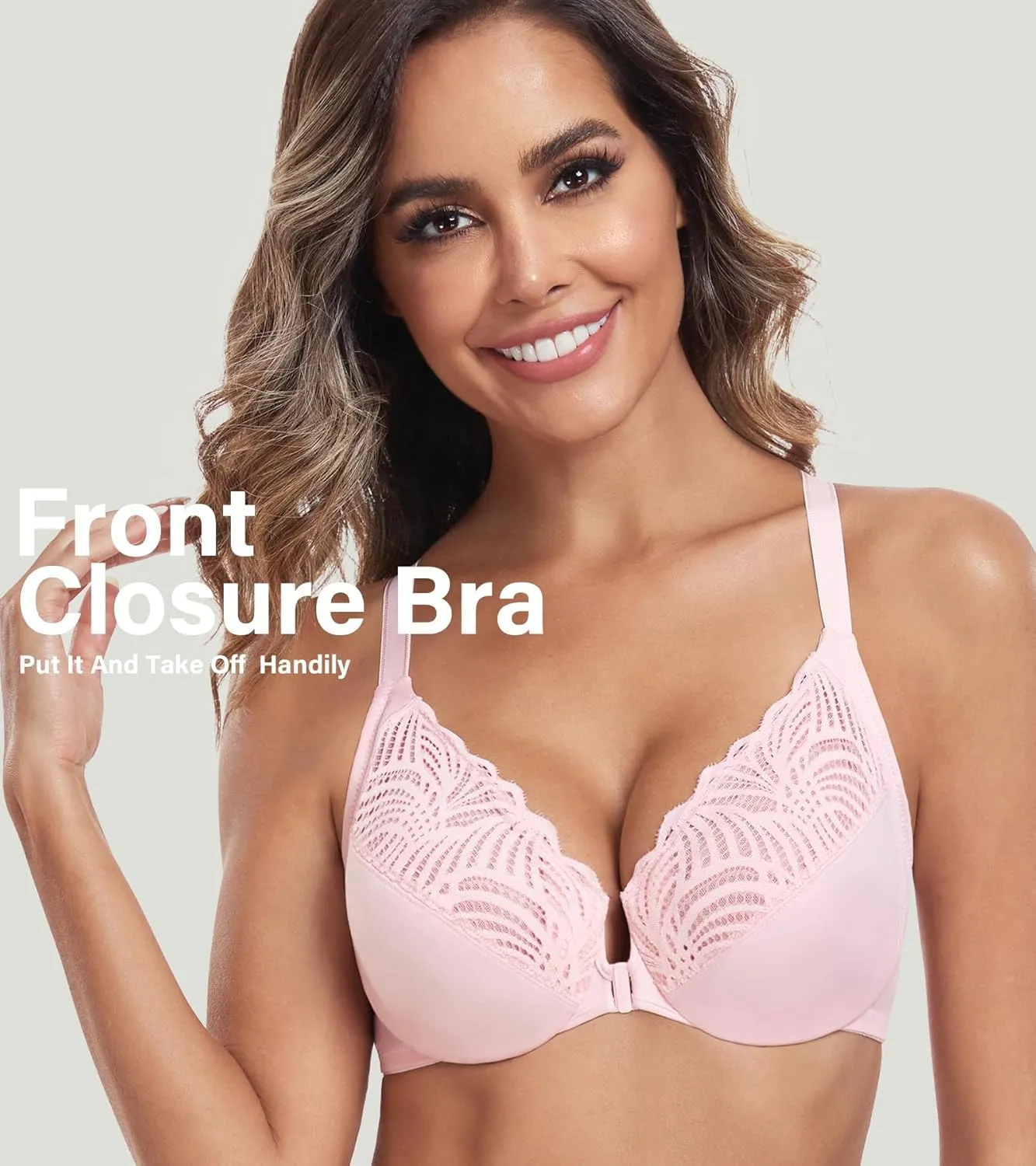 HACI Women's Front Closure Bra Underwire Unpadded T-Back Plus Size Lacy Full Coverage Racerback T-Shirt Unlined