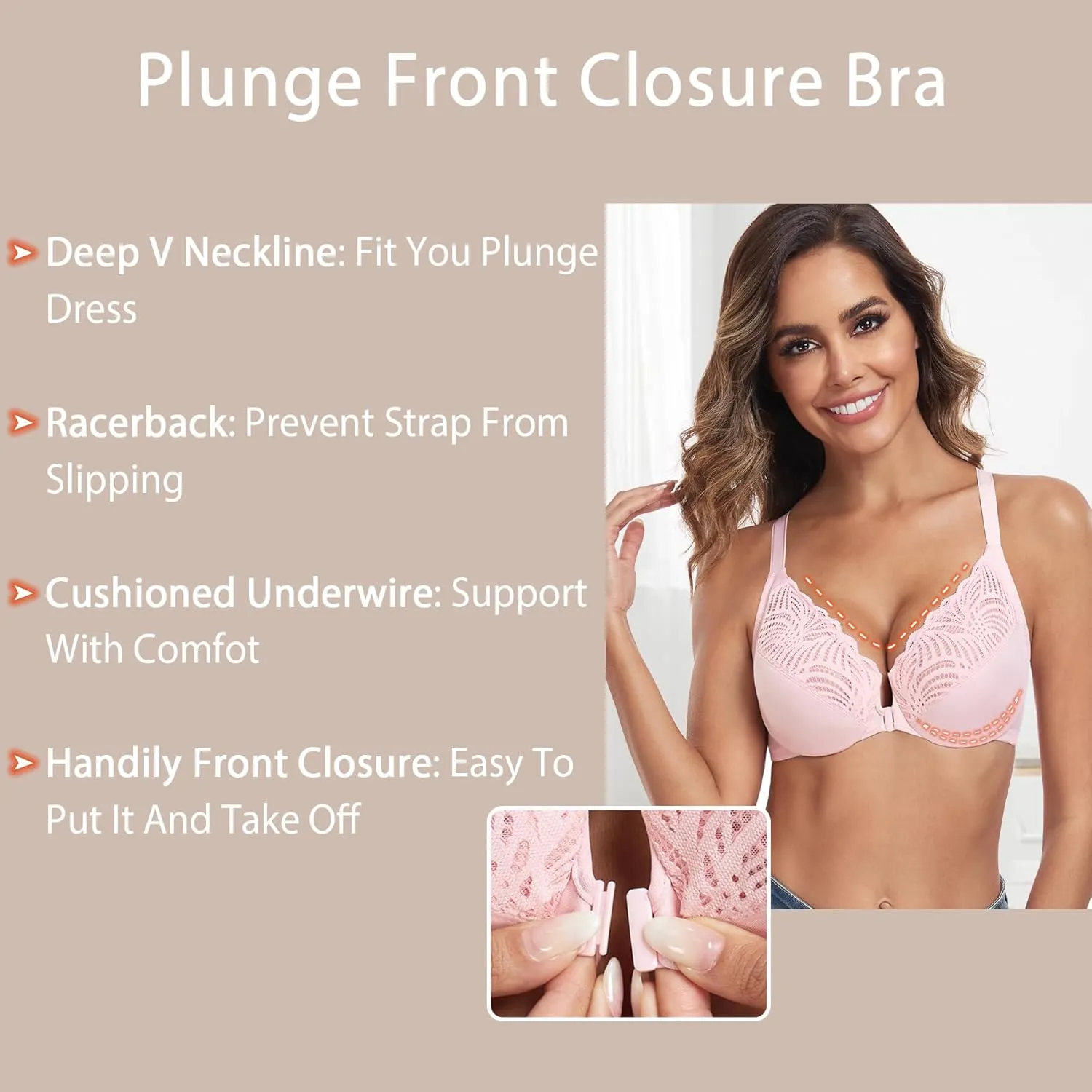 HACI Women's Front Closure Bra Underwire Unpadded T-Back Plus Size Lacy Full Coverage Racerback T-Shirt Unlined