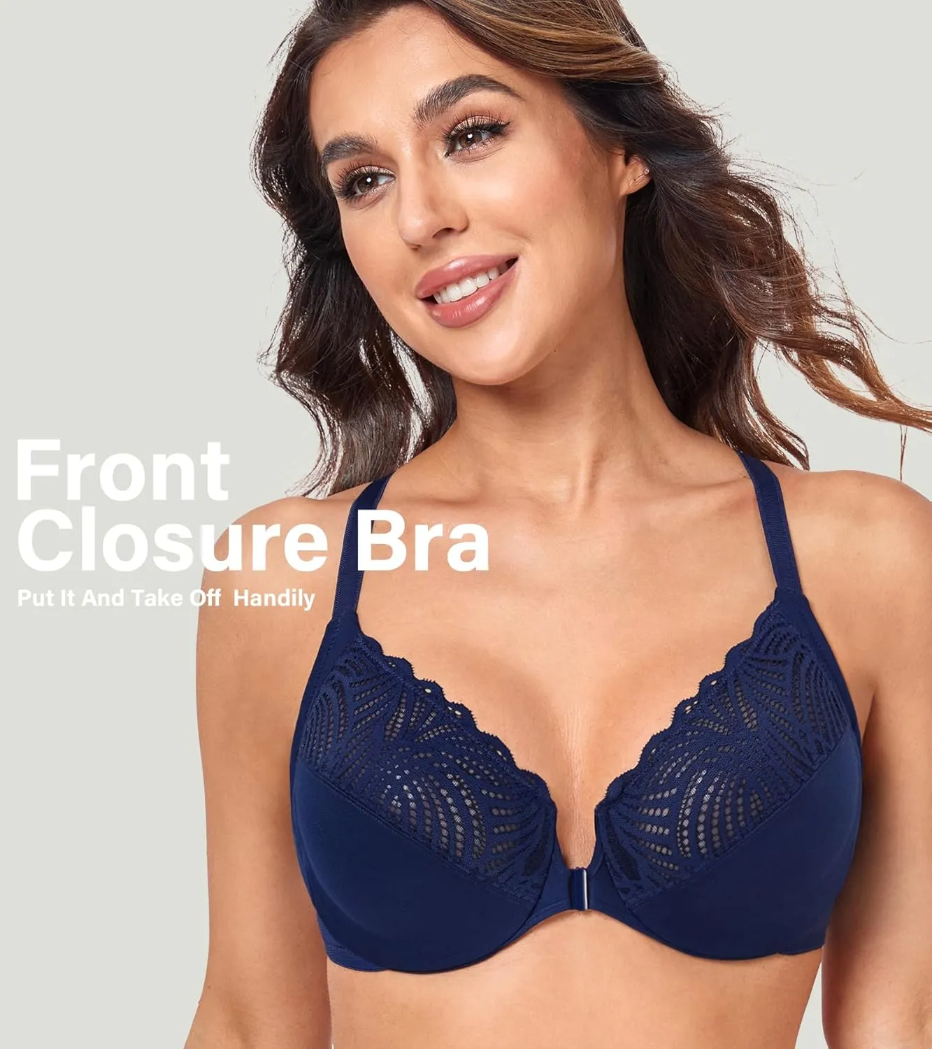 HACI Women's Front Closure Bra Underwire Unpadded T-Back Plus Size Lacy Full Coverage Racerback T-Shirt Unlined