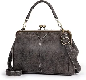 Handbag for Women Leather Shoulder Bag Kiss Lock Top Handle Satchel Purse Vintage Crossbody Bag Evening Clutch Purses