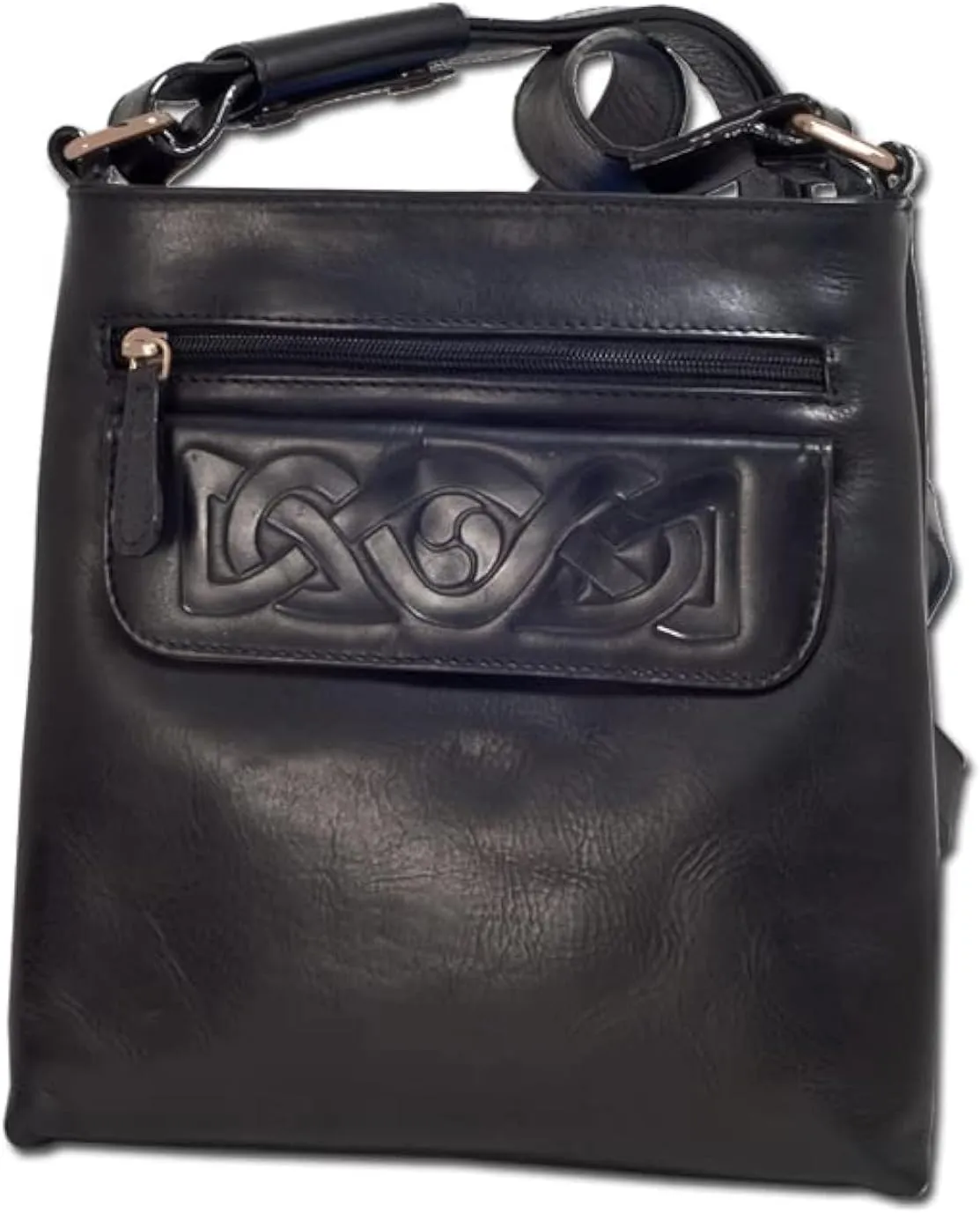 Handmade 100% Genuine Leather Crossbody Travel Handbag for Women, Embossed Irish Celtic Knot, Imported, Handmade in Ireland