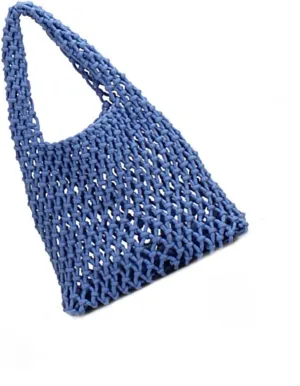 Handmade Leather Woven Beach Bag For Woman, Cutout Tote Bag, Cotton Rope Mesh Bag Shoulder Bag Shopping Bag, Boho Style Bag
