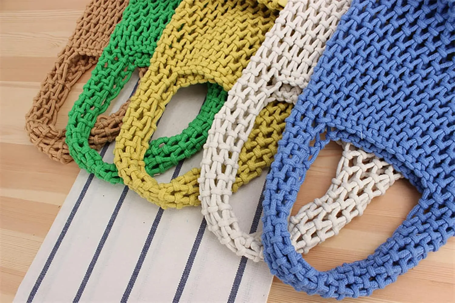 Handmade Leather Woven Beach Bag For Woman, Cutout Tote Bag, Cotton Rope Mesh Bag Shoulder Bag Shopping Bag, Boho Style Bag