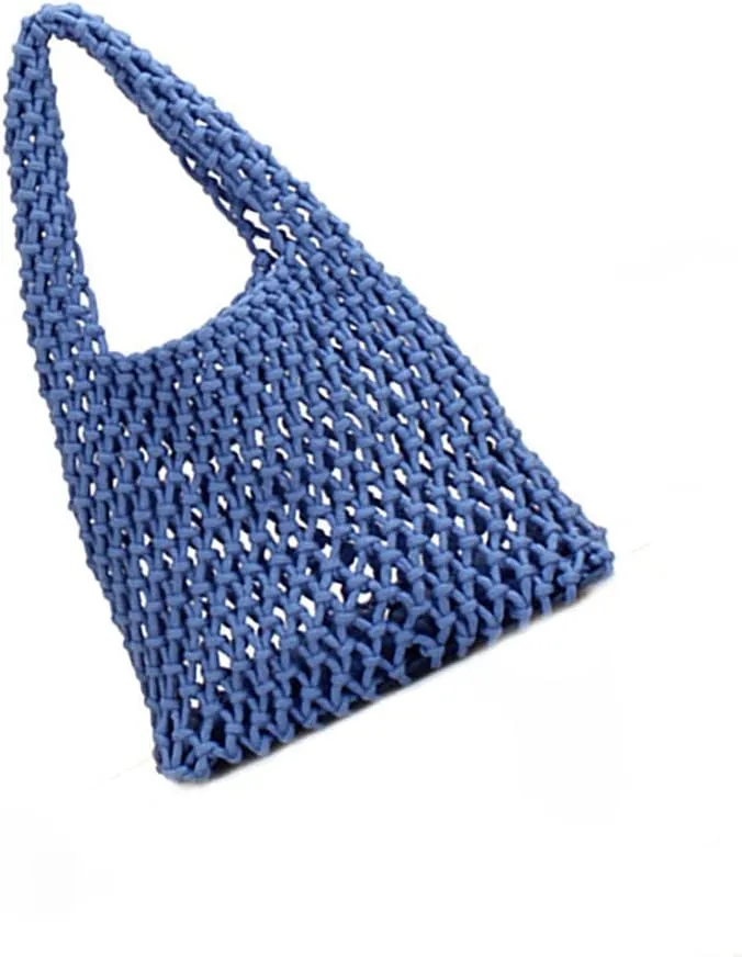 Handmade Leather Woven Beach Bag For Woman, Cutout Tote Bag, Cotton Rope Mesh Bag Shoulder Bag Shopping Bag, Boho Style Bag