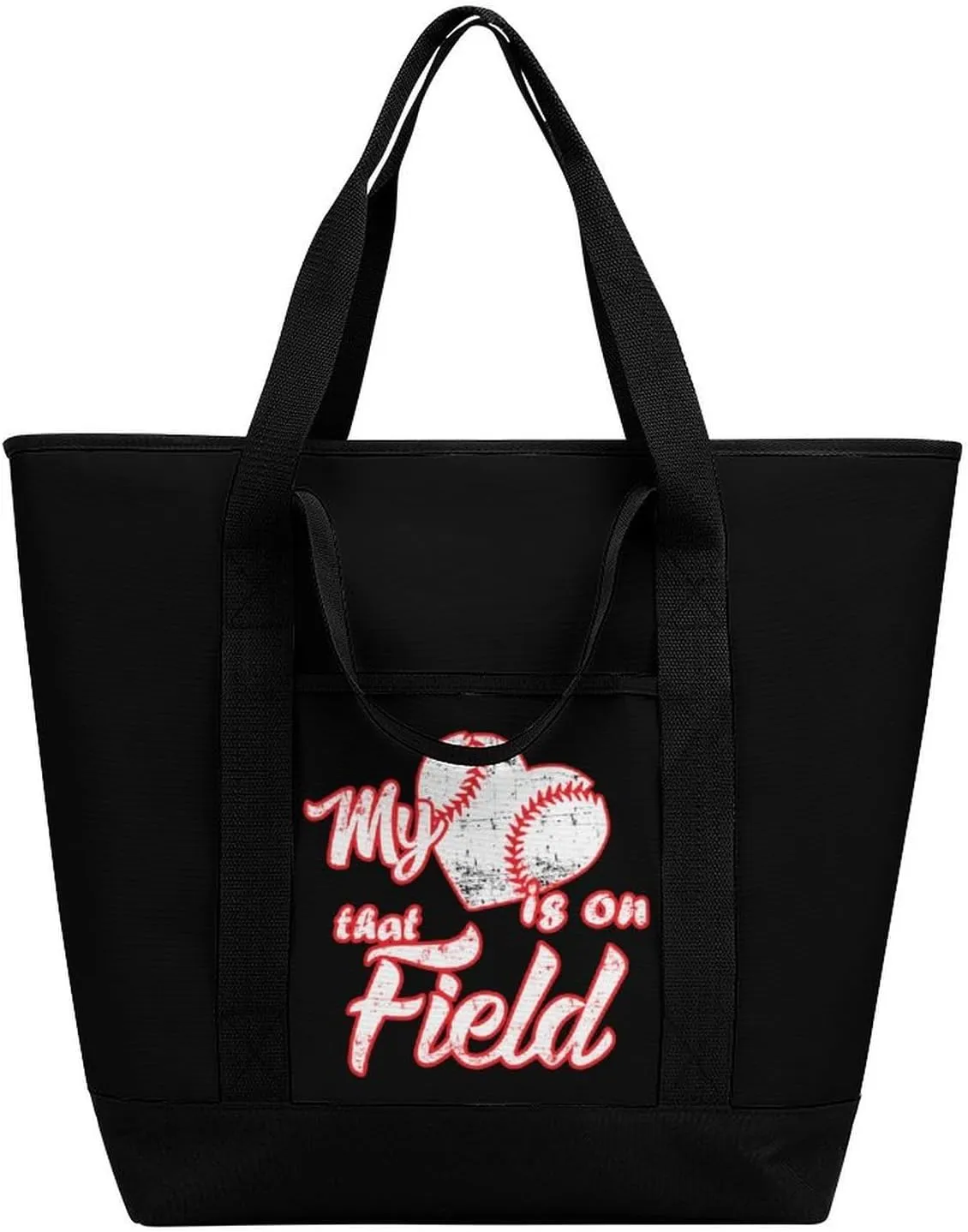 Heart is on Field Baseball Portable Insulated Lunch Tote Bag Large Capacity Handbag for Office Work Picnic for Women Men