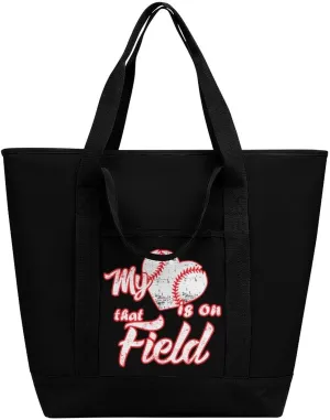 Heart is on Field Baseball Portable Insulated Lunch Tote Bag Large Capacity Handbag for Office Work Picnic for Women Men