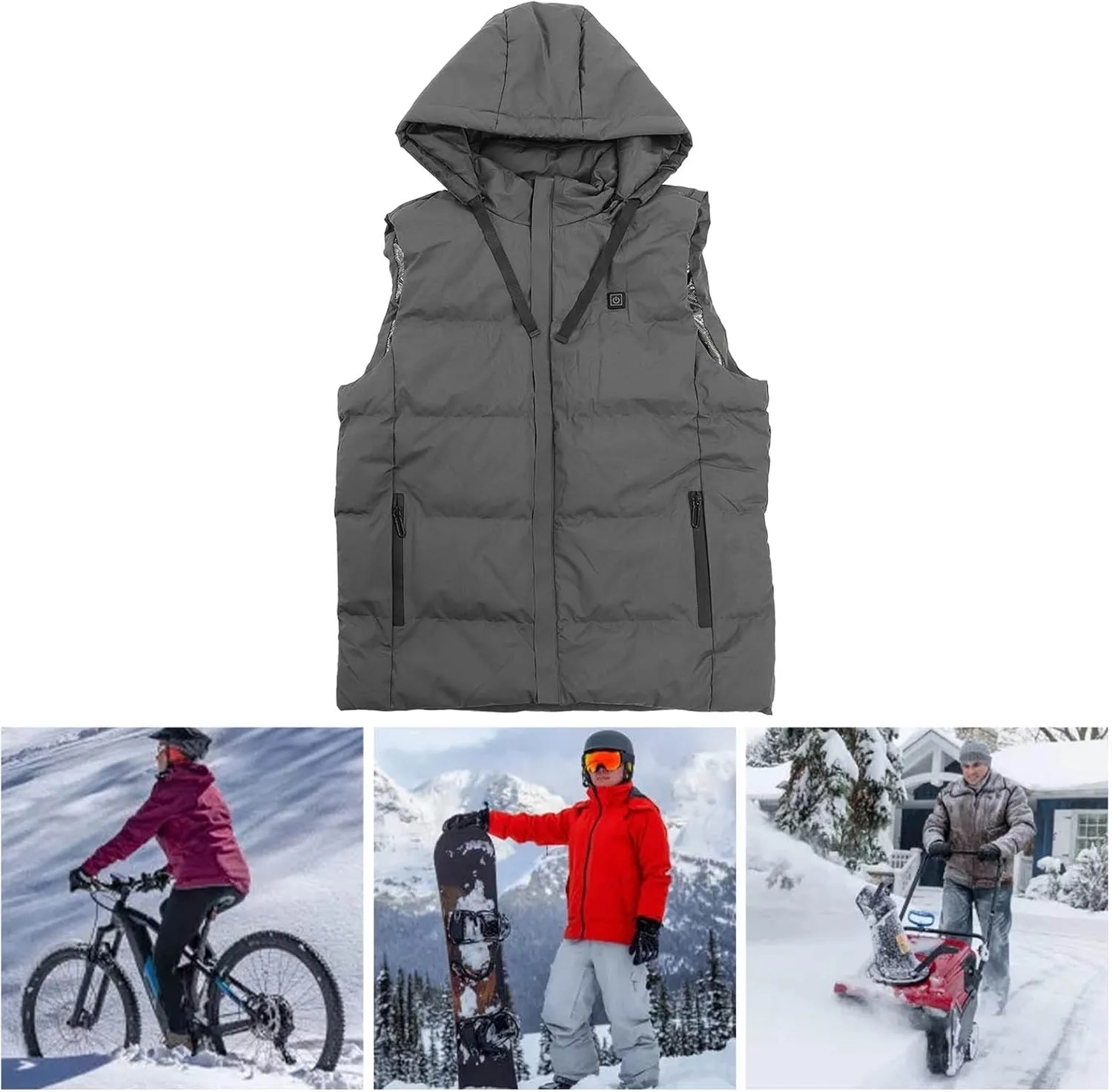 Heated Hooded Vest, Fast Warmer Up Jacket 7 Areas Carbon Fiber Constant Temperature USB Port for Outdoor Skiing