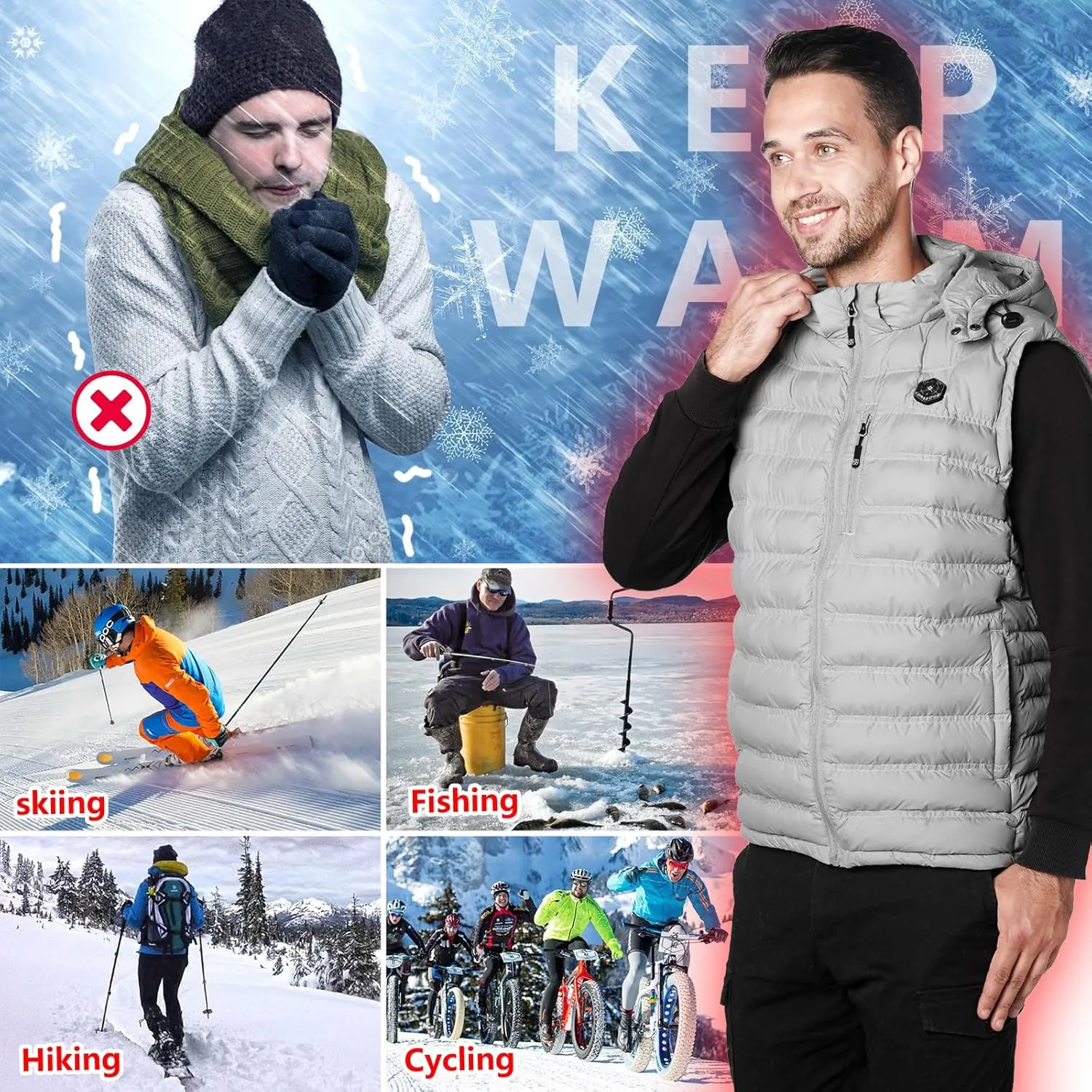 Heated Vest for Men with Detachable Heated Hood, Electric Vest for Men with Battery Pack Included