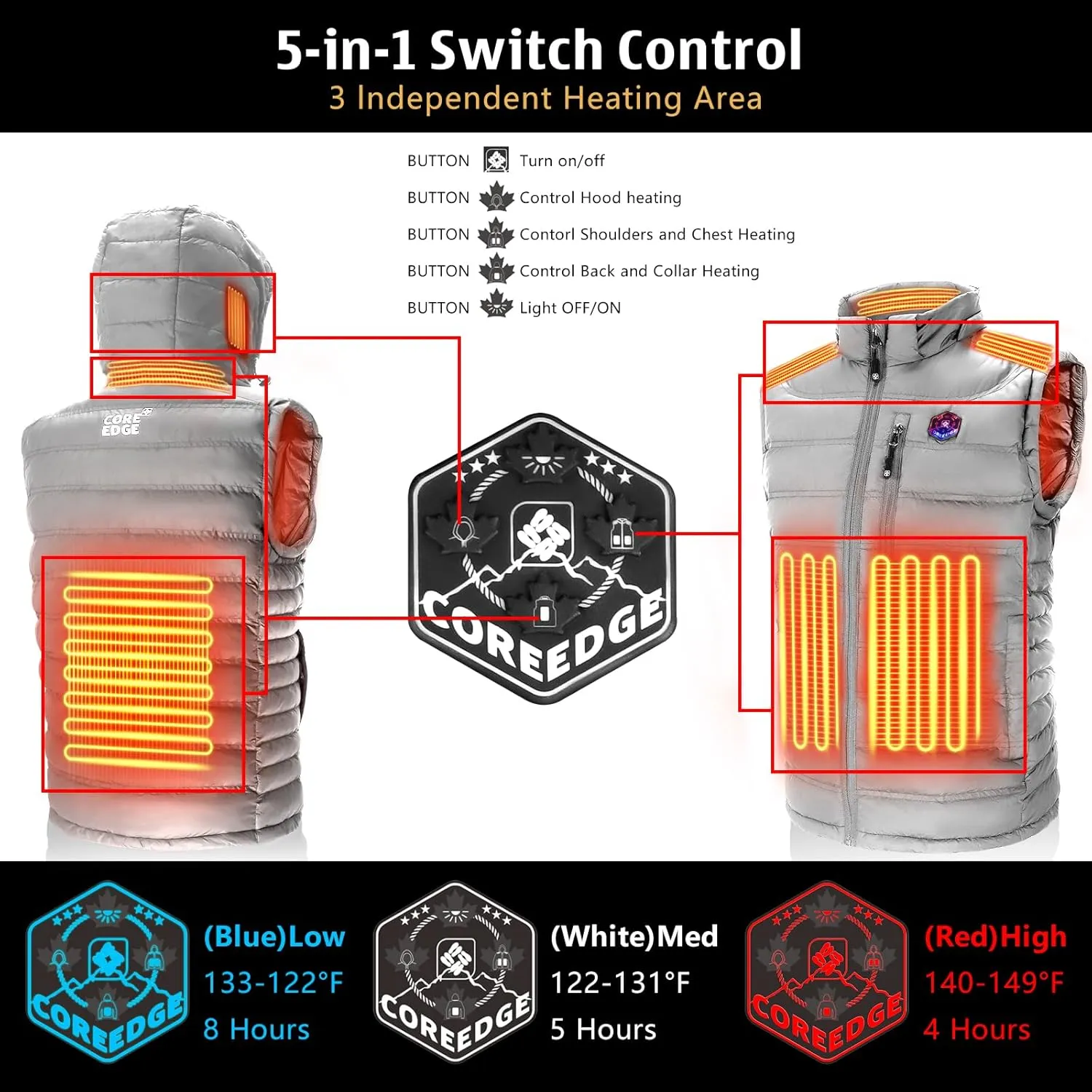 Heated Vest for Men with Detachable Heated Hood, Electric Vest for Men with Battery Pack Included