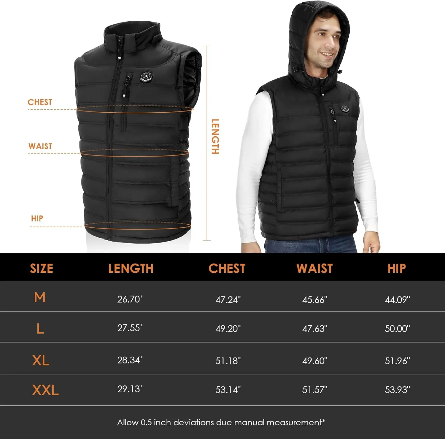 Heated Vest for Men with Detachable Heated Hood, Electric Vest for Men with Battery Pack Included