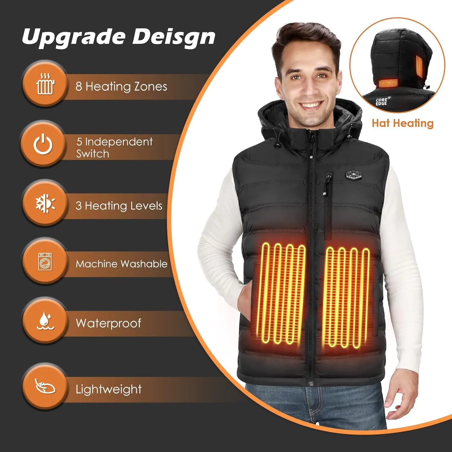 Heated Vest for Men with Detachable Heated Hood, Electric Vest for Men with Battery Pack Included