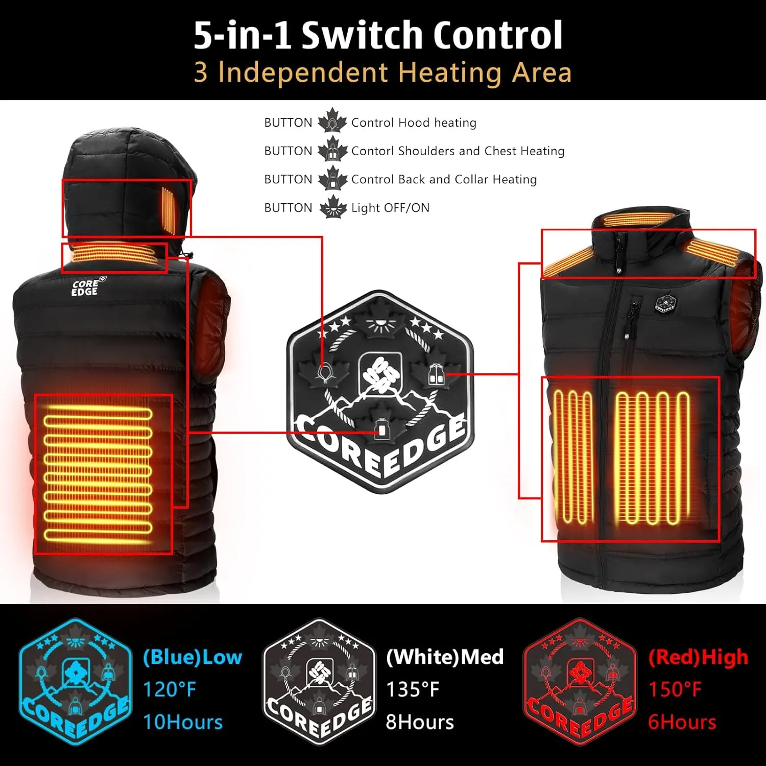 Heated Vest for Men with Detachable Heated Hood, Electric Vest for Men with Battery Pack Included