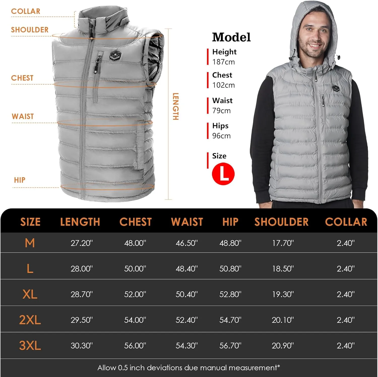 Heated Vest for Men with Detachable Heated Hood, Electric Vest for Men with Battery Pack Included