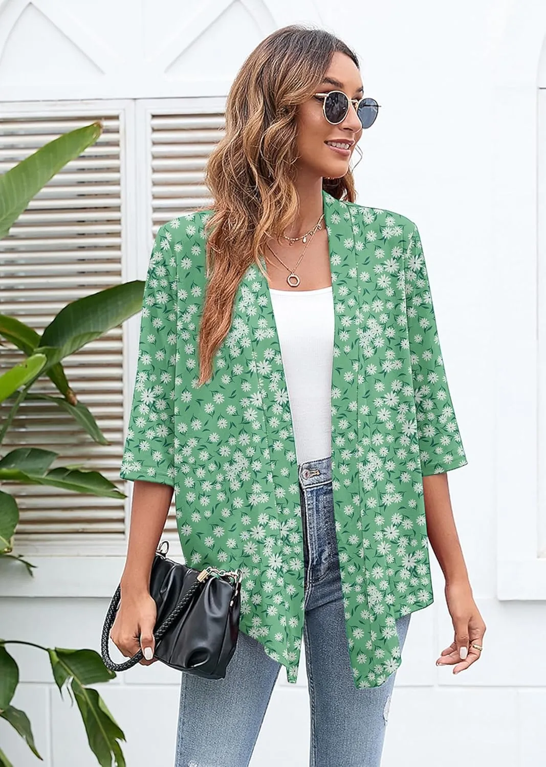 Heymoments Women's Lightweight Open Front Cardigans 3/4 Sleeve Casual Soft Drape Fall Cardigan S-2XL