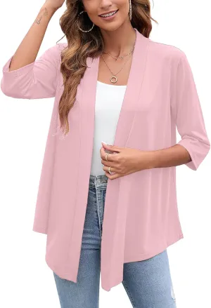 Heymoments Women's Lightweight Open Front Cardigans 3/4 Sleeve Casual Soft Drape Fall Cardigan S-2XL