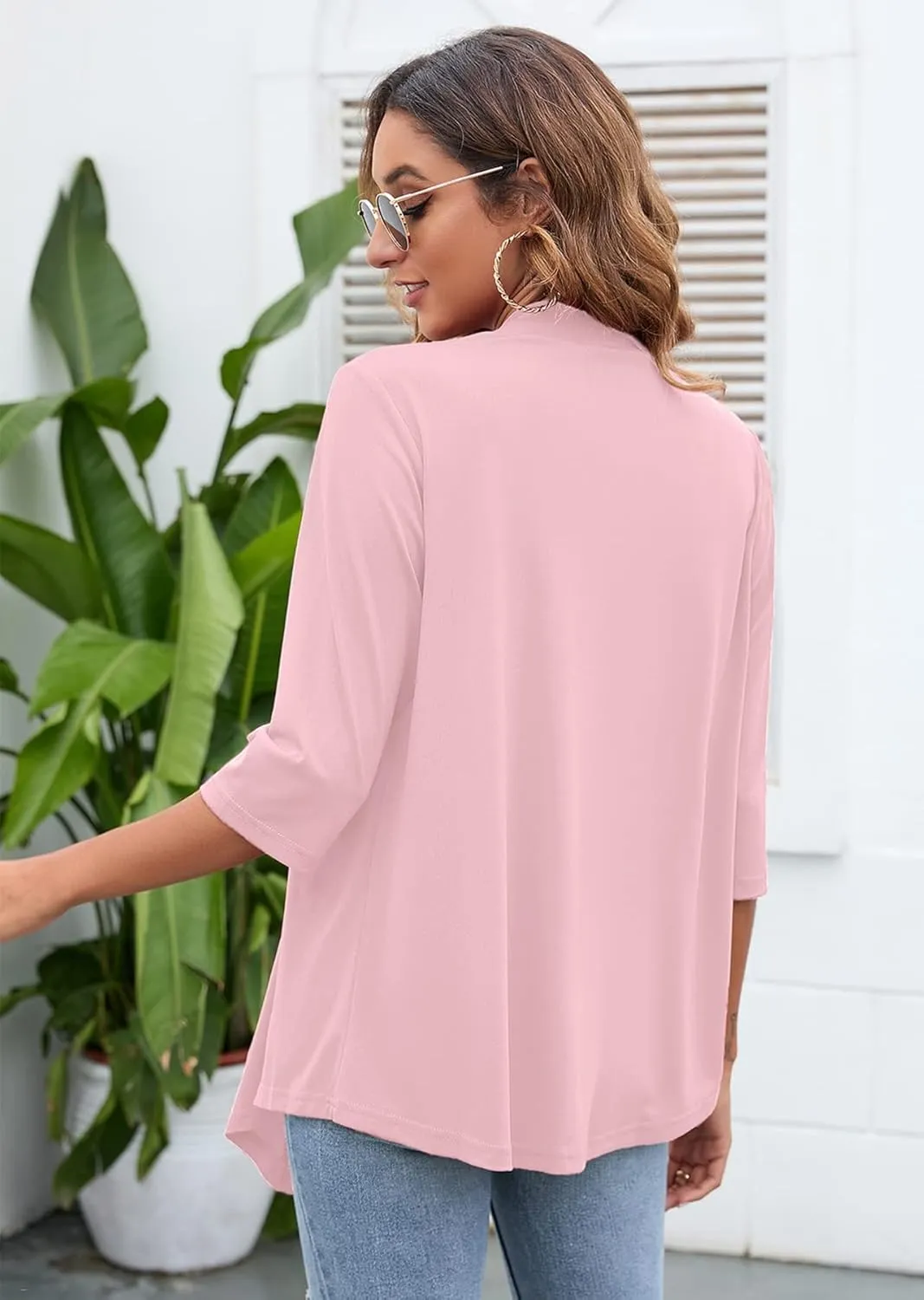 Heymoments Women's Lightweight Open Front Cardigans 3/4 Sleeve Casual Soft Drape Fall Cardigan S-2XL