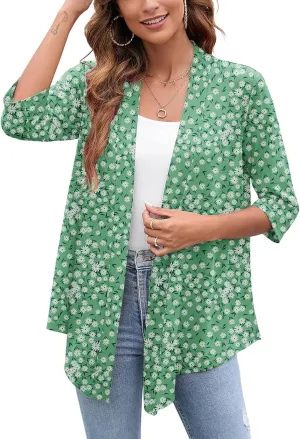 Heymoments Women's Lightweight Open Front Cardigans 3/4 Sleeve Casual Soft Drape Fall Cardigan S-2XL