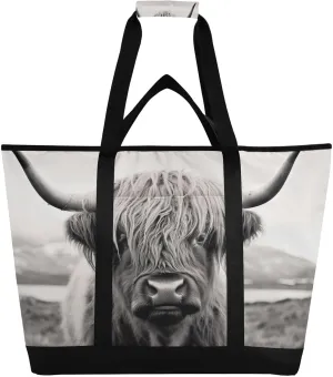 Highland Cow Reusable Insulated Lunchbox Cooler Bag, Leakproof Kitchen Grocery Bag Collapsible Portable Cooler Tote Bag for Picnic, Camping, Office, Travel