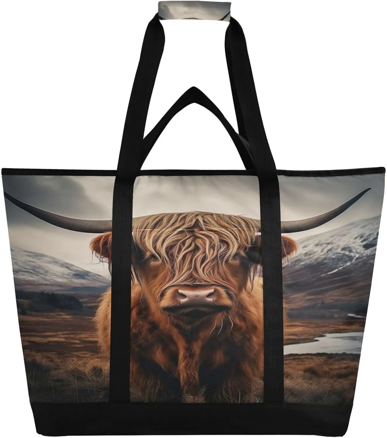 Highland Cow Reusable Insulated Lunchbox Cooler Bag, Leakproof Kitchen Grocery Bag Collapsible Portable Cooler Tote Bag for Picnic, Camping, Office, Travel