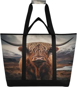 Highland Cow Reusable Insulated Lunchbox Cooler Bag, Leakproof Kitchen Grocery Bag Collapsible Portable Cooler Tote Bag for Picnic, Camping, Office, Travel