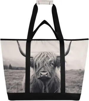 Highland Cow Reusable Insulated Lunchbox Cooler Bag, Leakproof Kitchen Grocery Bag Collapsible Portable Cooler Tote Bag for Picnic, Camping, Office, Travel