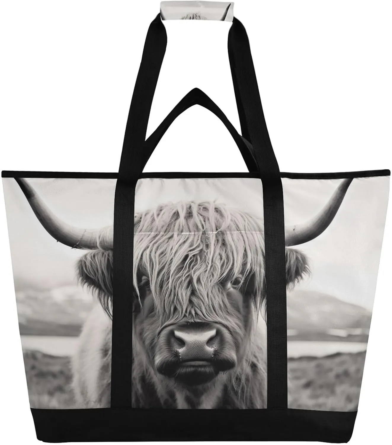 Highland Cow Reusable Insulated Lunchbox Cooler Bag, Leakproof Kitchen Grocery Bag Collapsible Portable Cooler Tote Bag for Picnic, Camping, Office, Travel