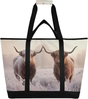 Highland Cows Reusable Insulated Lunchbox Cooler Bag, Leakproof Kitchen Grocery Bag Collapsible Portable Cooler Tote Bag for Picnic, Camping, Office, Travel