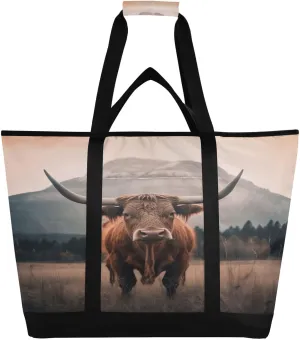 Highland Cows Reusable Insulated Lunchbox Cooler Bag, Leakproof Kitchen Grocery Bag Collapsible Portable Cooler Tote Bag for Picnic, Camping, Office, Travel
