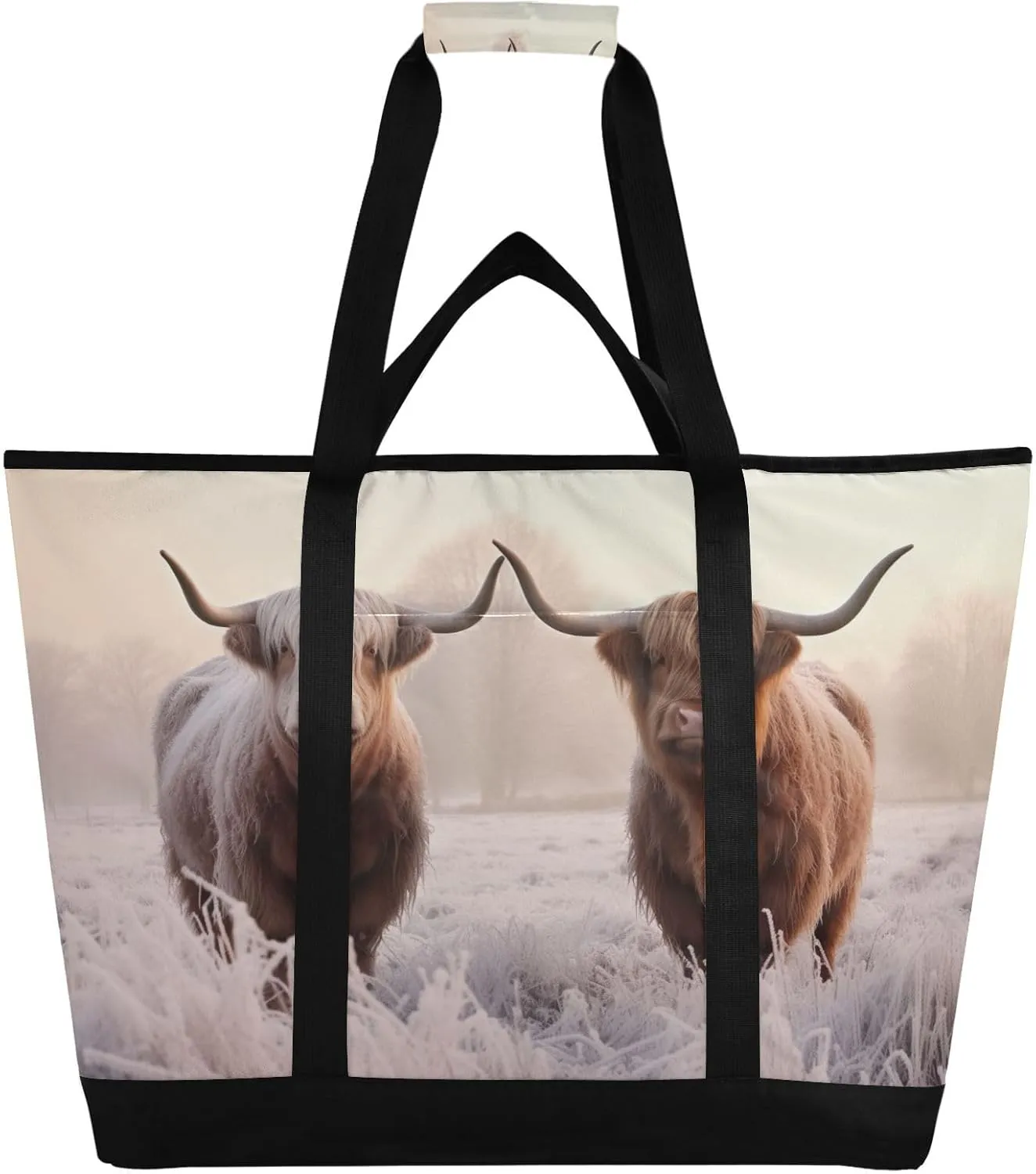 Highland Cows Reusable Insulated Lunchbox Cooler Bag, Leakproof Kitchen Grocery Bag Collapsible Portable Cooler Tote Bag for Picnic, Camping, Office, Travel