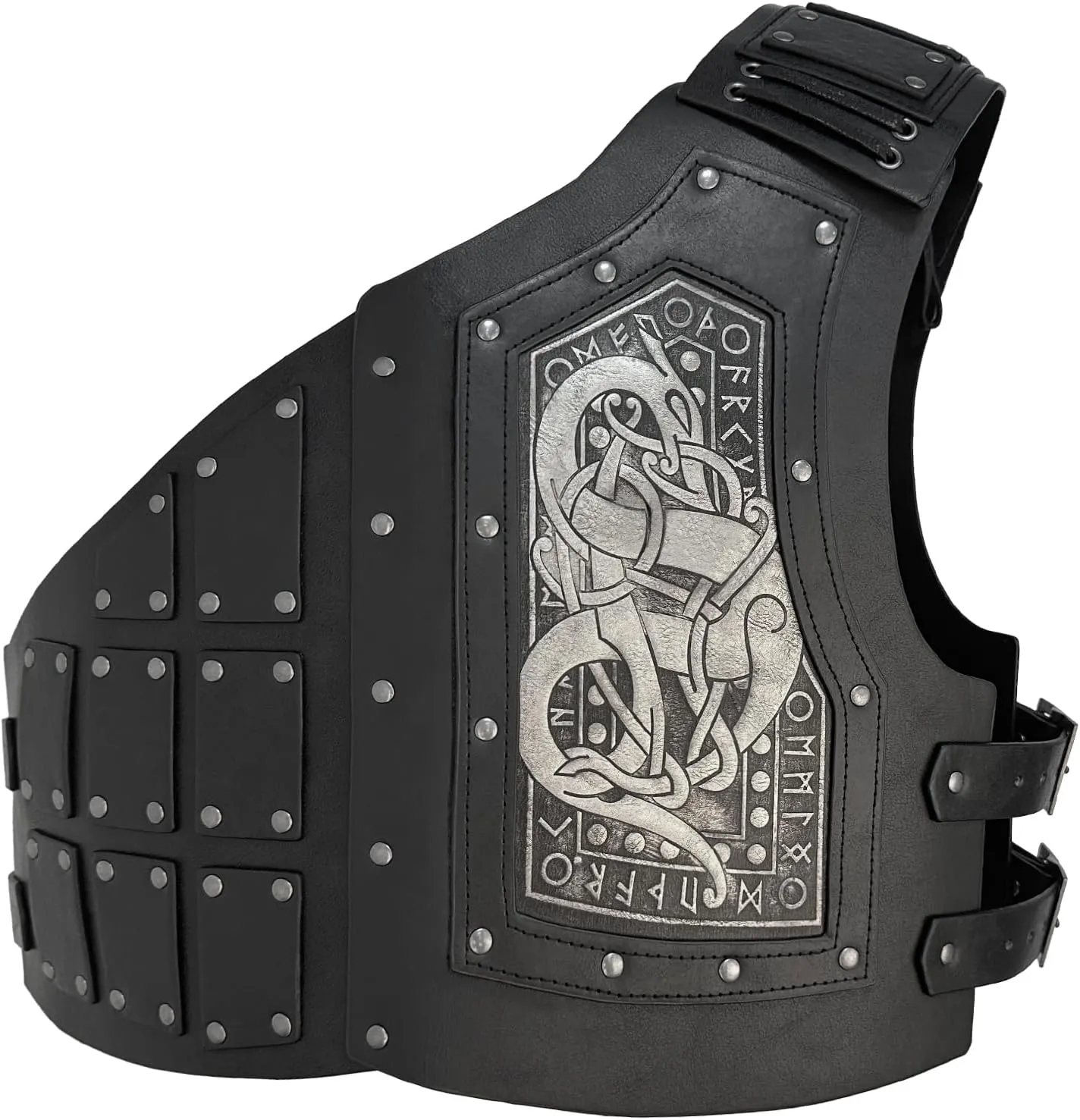HiiFeuer Viking Embossed Dragon Faux Leather Chest Armor, Medieval Vintage Mercenary Adjustable Vest Armour Knight Body Armor