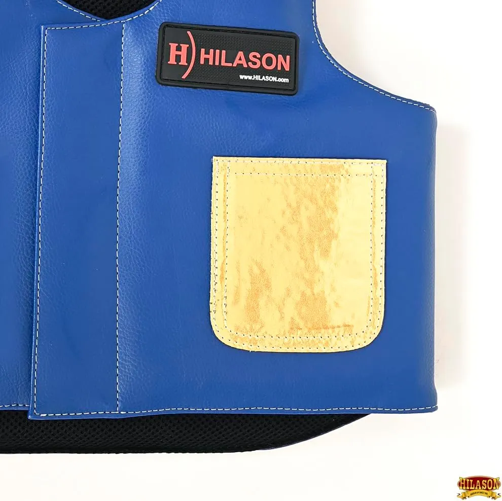 HILASON Bull Riding Vest - Kids Junior Youth Bull Pro Rodeo Leather Blue/Metallic Red