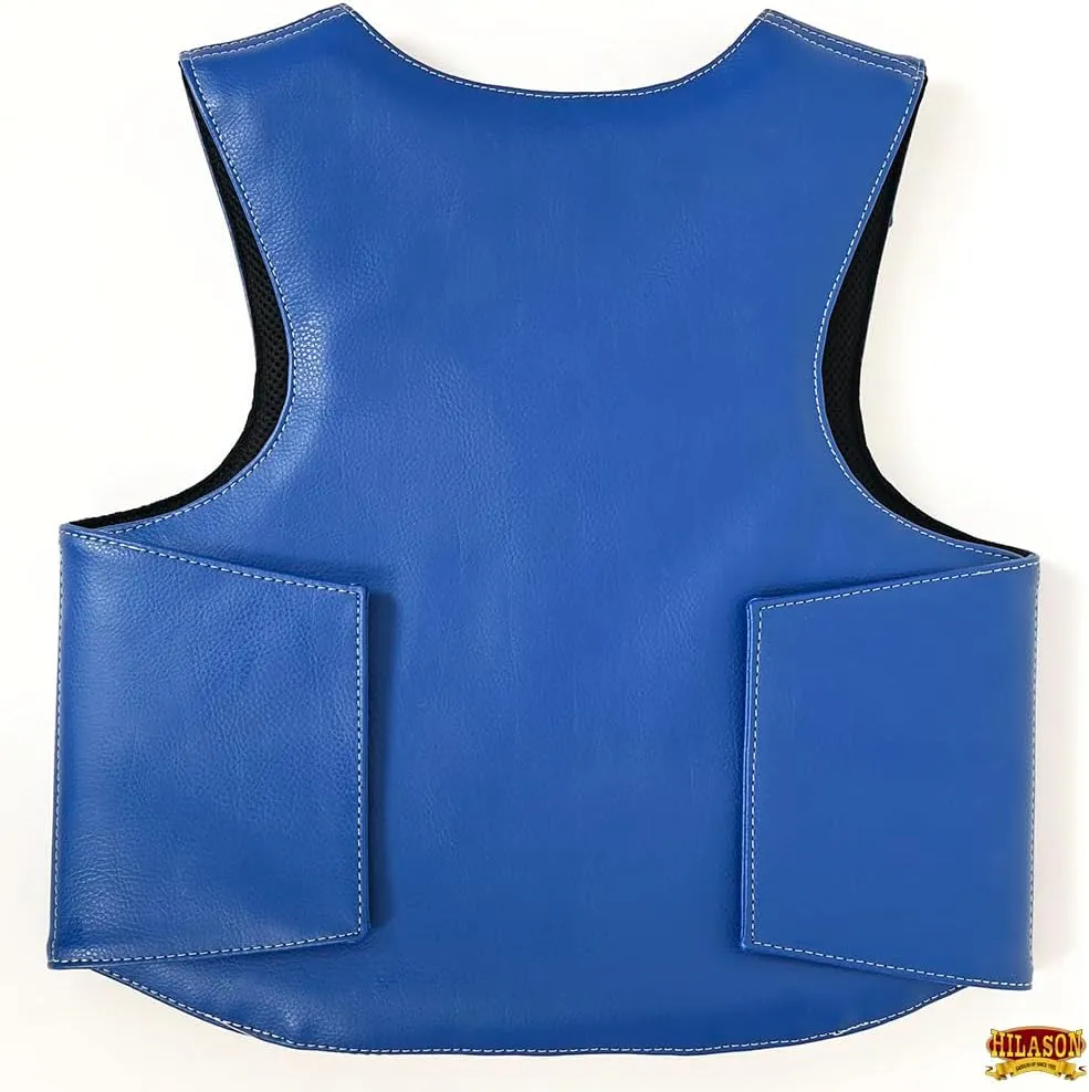 HILASON Bull Riding Vest - Kids Junior Youth Bull Pro Rodeo Leather Blue/Metallic Red
