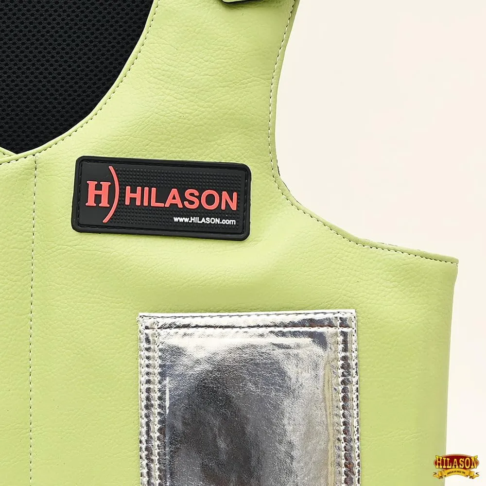 HILASON Bull Riding Vest - Kids Junior Youth Bull Pro Rodeo Leather Blue/Metallic Red