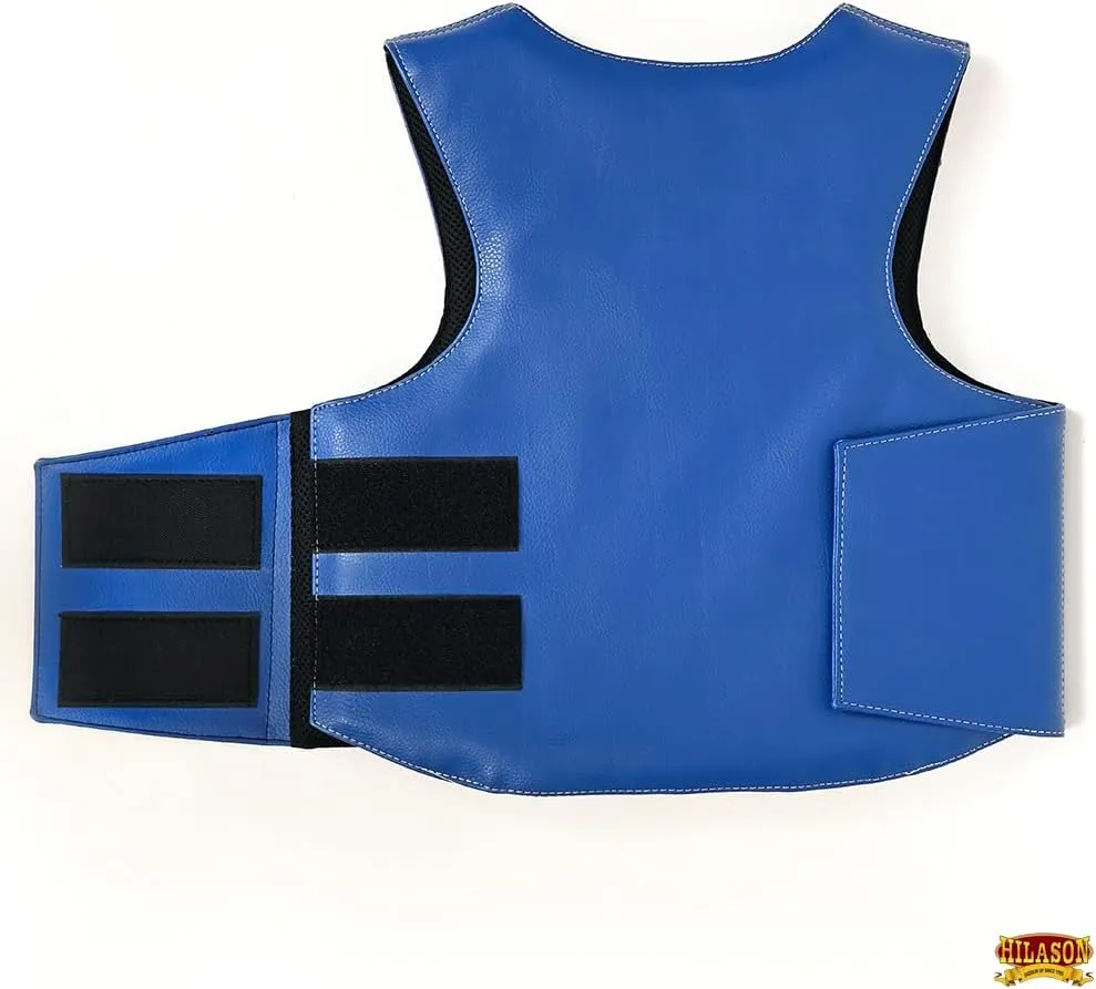 HILASON Bull Riding Vest - Kids Junior Youth Bull Pro Rodeo Leather Blue/Metallic Red
