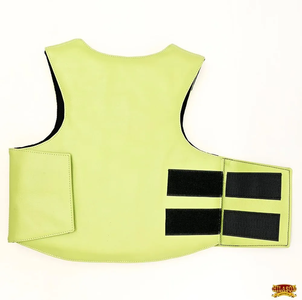 HILASON Bull Riding Vest - Kids Junior Youth Bull Pro Rodeo Leather Blue/Metallic Red