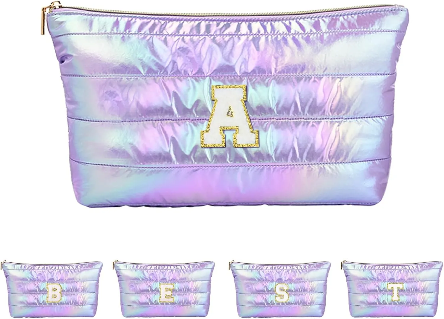 Hiroyuki Iridescent Quilted Makeup Bag (A, purple)