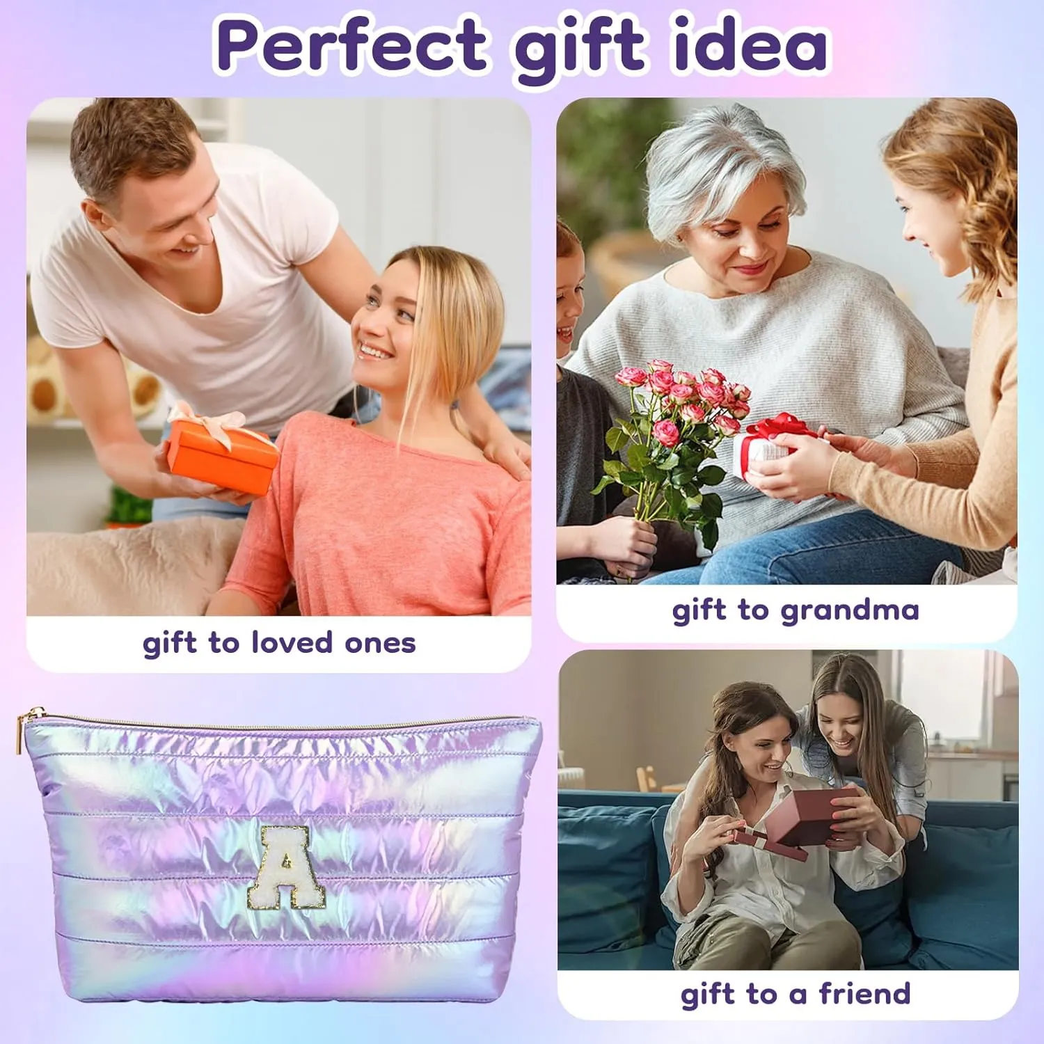 Hiroyuki Iridescent Quilted Makeup Bag (A, purple)