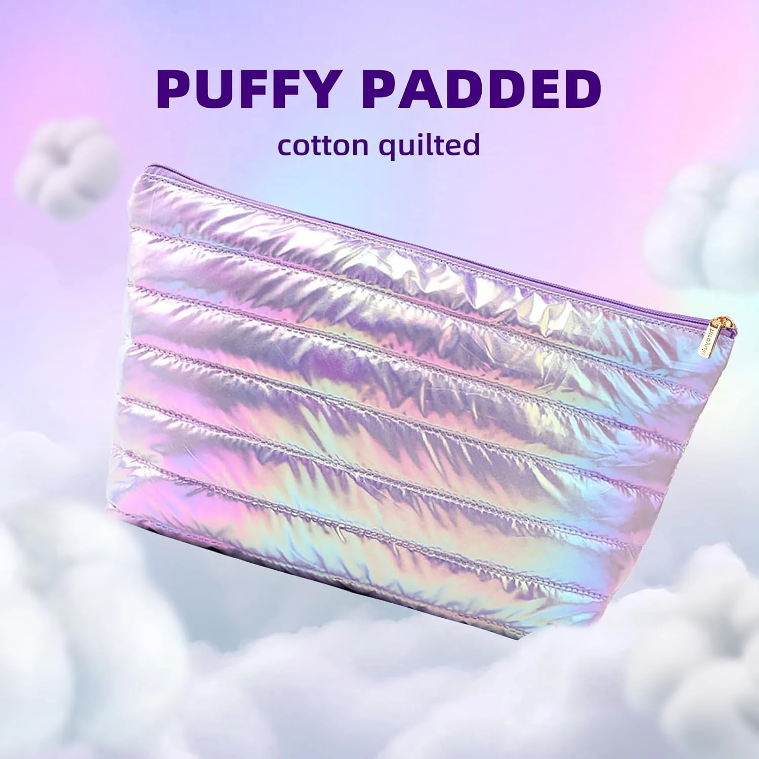 Hiroyuki Iridescent Quilted Makeup Bag (A, purple)