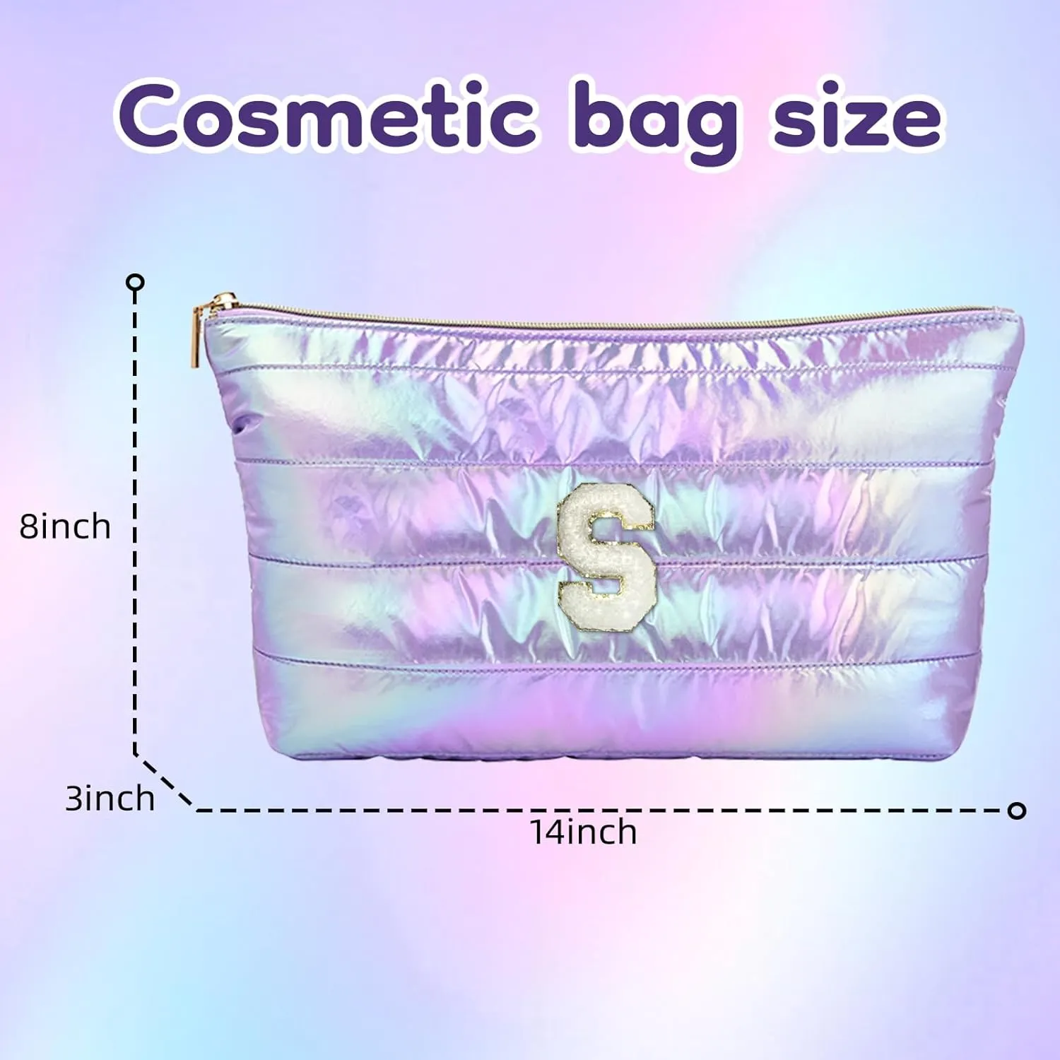 Hiroyuki Iridescent Quilted Makeup Bag (A, purple)