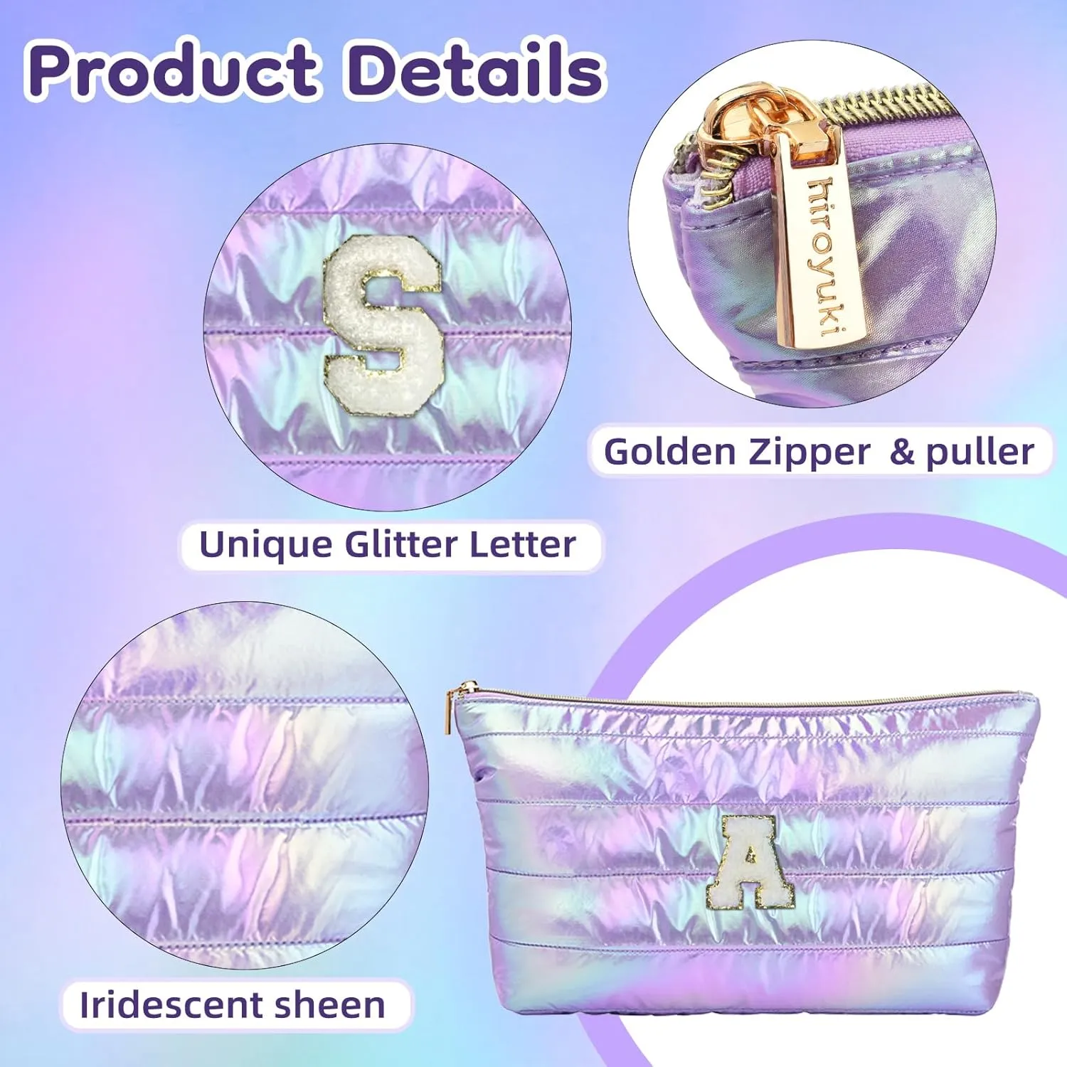 Hiroyuki Iridescent Quilted Makeup Bag (A, purple)