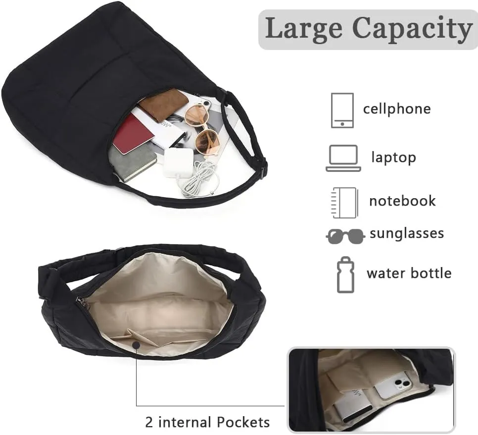 Hobo Crossbody Bags for Women, Puffer Tote Bag Quilted Shoulder Bag, Casual Puffer Purse for Travel