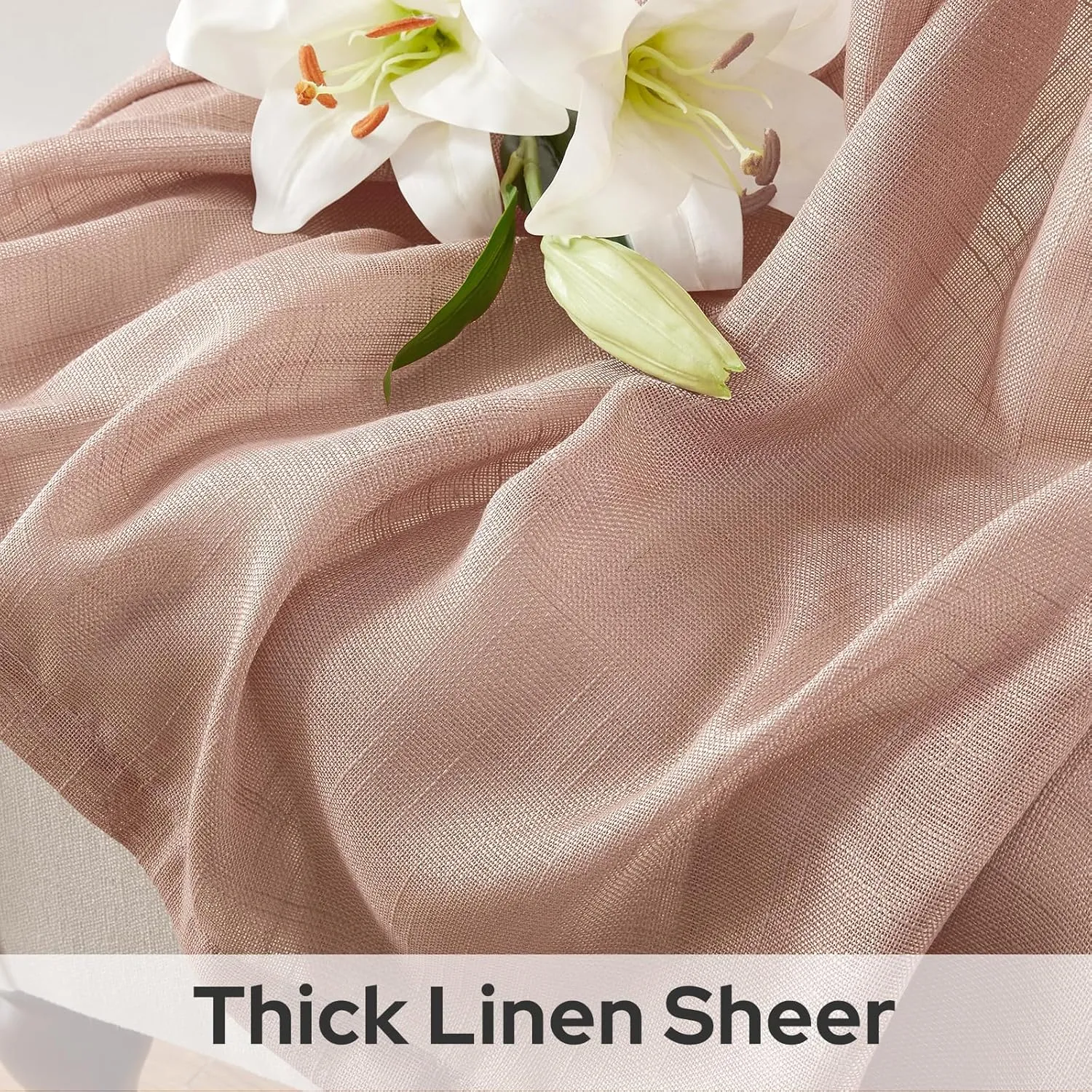 HOMEIDEAS Blush Pink Linen Sheer Curtains, 84 Inches Long 2 Panels Textured Dusty Blush Semi Sheer Curtains Farmhouse Privacy Window Drapes for Bedroom Living Room