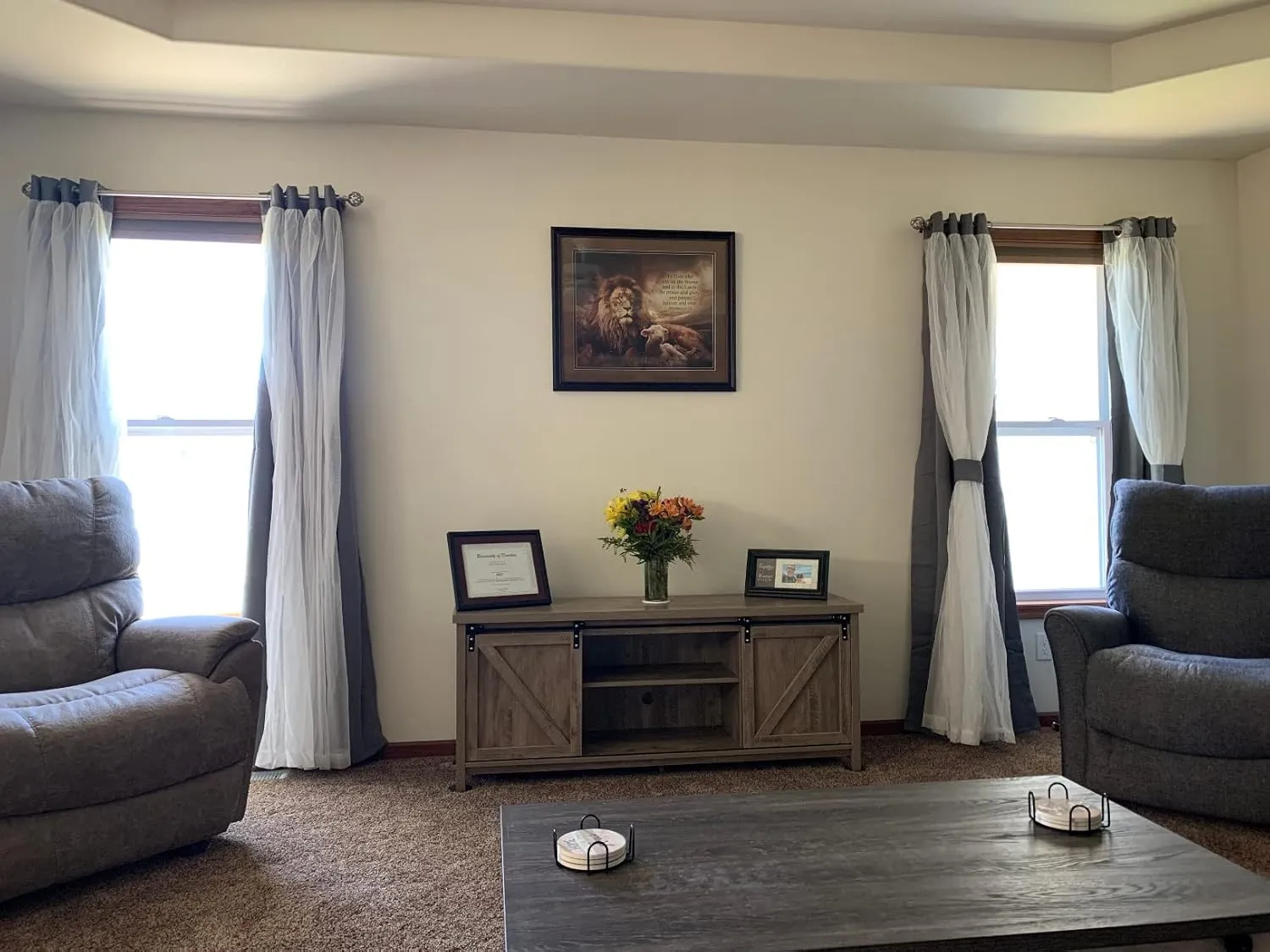 HOMEIDEAS Double Layer Curtains Light Grey Blackout Curtains 84 Inch Length 2 Panels Nursery Grommet Drapes with Sheer Overlay for Girls Kids Bedroom